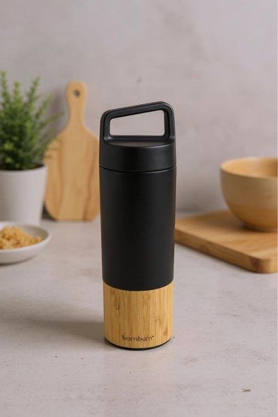 Bambum Janna - Bamboo Patterned Hand Thermos Black 600ml