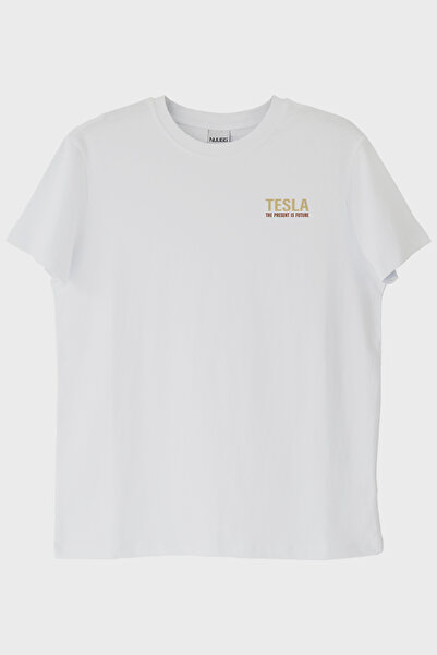 lofux Tesla Slogan White T-Shirt