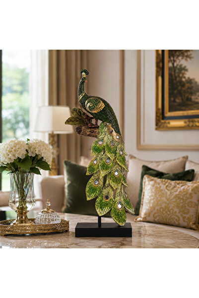 Dania Luxury Decorative Peacock Figurine 40X15Cm – Artistic Piece in Green wi...