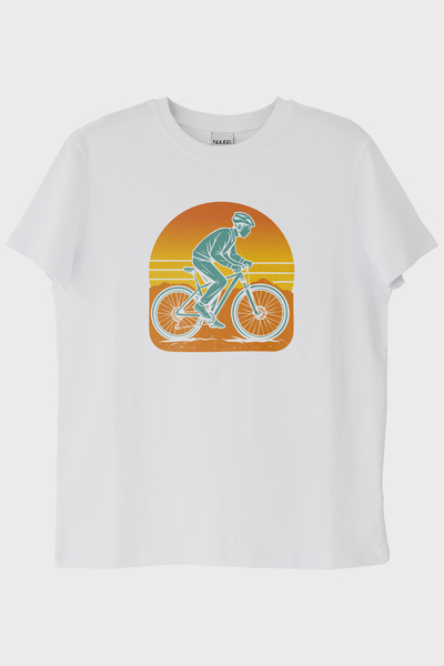 lofux Biker Figured Cyclist Printed Nature White T-Shirt