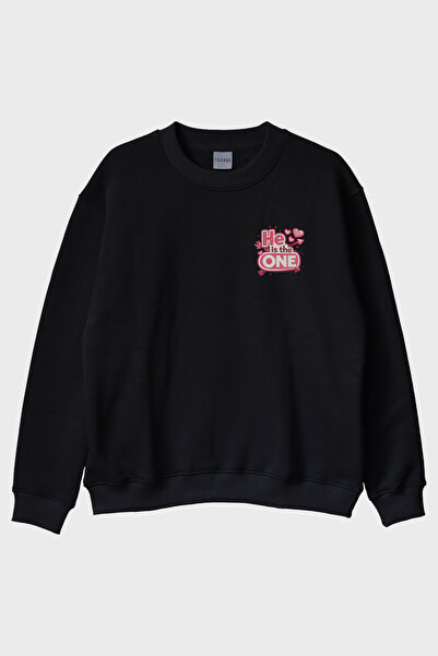 lofux He Is the One Black Crew Neck Sweatshirt