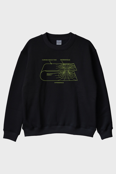 lofux Curved Space-Time Baskılı Solucan Deliği Siyah Bisiklet Yaka Sweatshirt