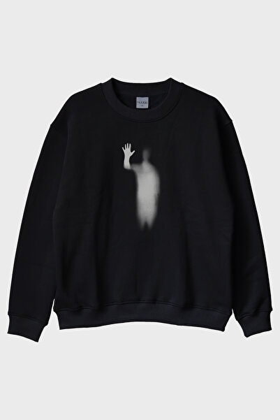lofux Blurred Silhouette Printed Black Crew Neck Sweatshirt