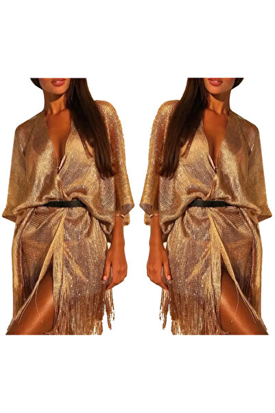 SNM Tunica plaja, SNM, stil boho, material aerat stralucitor, croi kimono lej...