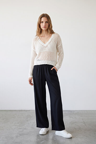 Nisan V-Neck Openwork Knitwear Blouse Raw Ecru