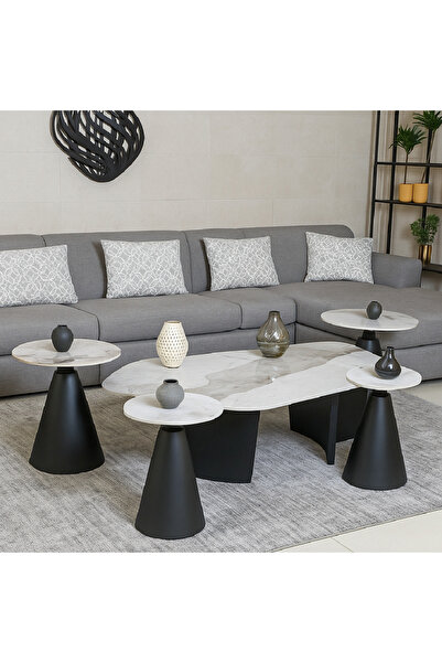 GLAMOURE HOME طقم طاولات قهوة وضيافة مودرن مكون من 5 قطع بتصميم مخروطي وسيرام...