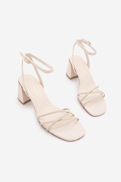 Marjin Women's Blunt Toe Ankle Thin Cross-Strapped Thick Heeled Sandals Dovin...