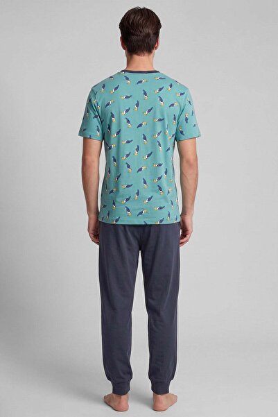 Mısırlı Egyptian Men's Cotton Animal Patterned Pajama Set Turquoise Green-Anthracite