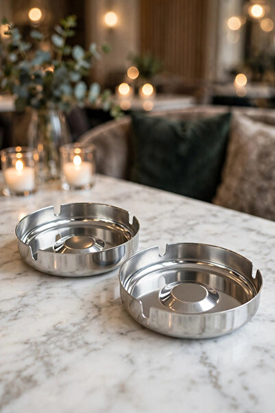 Vipinox 2-Piece Stainless Steel Economical Ashtray 11cm