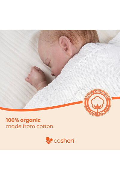 coshen %100 Organik Pamuk Triko Örgü Bebek Battaniyesi 75x100 cm - Yumuşak Ne...