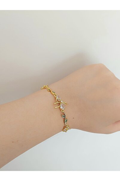 bijoux uniques Zircon Stone Waterway Leaf Flower Ivy Steel Bracelet