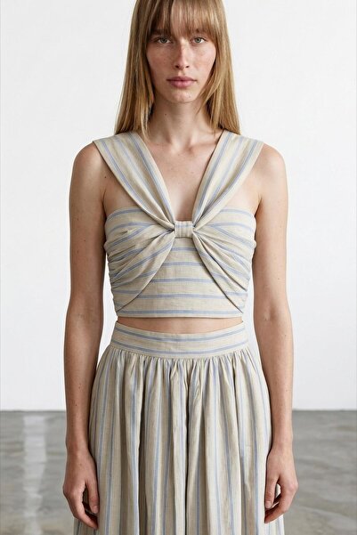 Quzu 26Yblz02049 Women's Stripe Detailed Blouse