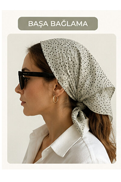 Beyza Yalçınkaya Kadın Puantiye Desenli Çok Amaçlı Kullanım Fular / Bandana 7...