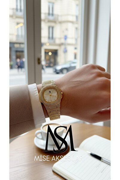 Mise Aksesuar Gold Color Stone Elegant Wristwatch Does Not Tarnish