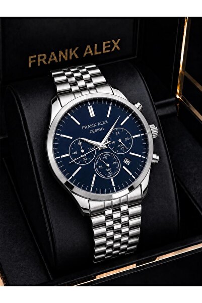 Frank Alex Dial with Stopwatch 2-Year Warranty Steel Strap 3 Atm Men Wristwat...