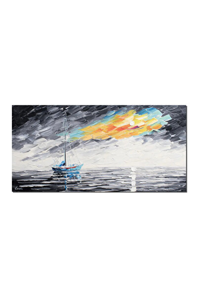artnova Ръчно рисувана картина, Морски пейзаж с платноходка, 120x60см, маслен...