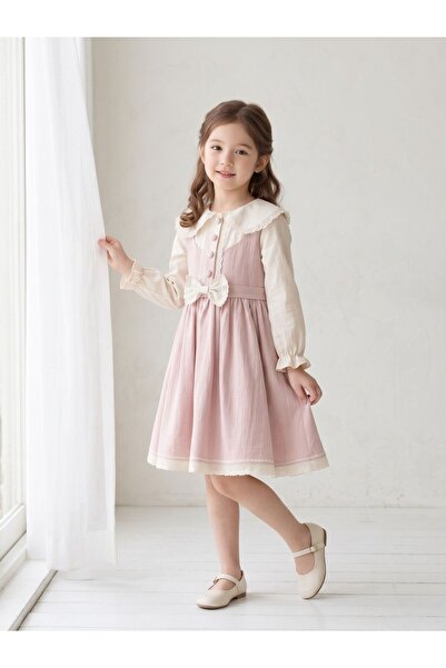 Cherrys Bebek Nostalgic Collar Detailed Bowknot Girls' Dress