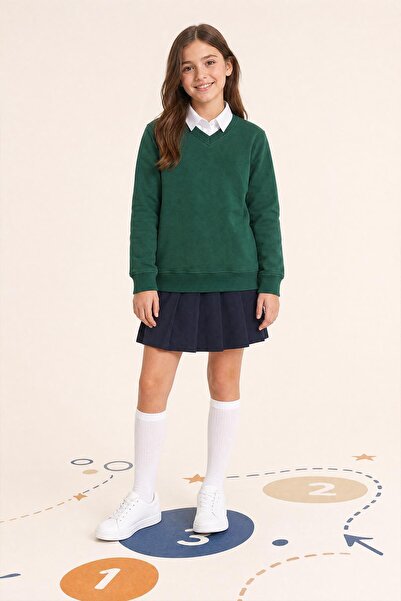 Perendi Unisex Children's Winter V-Neck Fleece School Sweatshirt