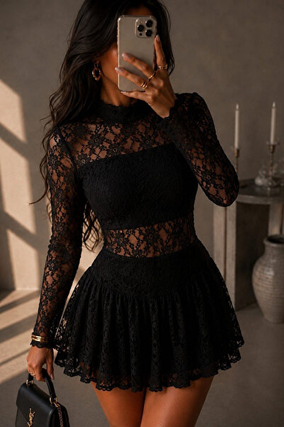 Vavelsa Lace Detailed Mini Dress with Shorts