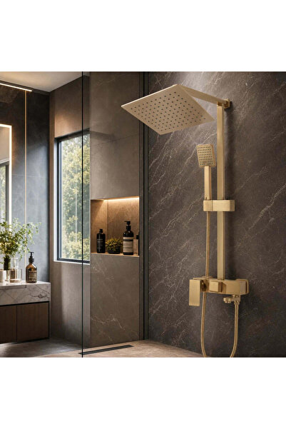 NO BRAND Coloană de duș cu baterie monocomandă, 104 cm, finisaj auriu periat,...