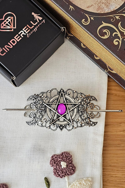 Cinderella Cerc de păr cu tijă din piatră ametistă violetă, agrafă gotică pen...