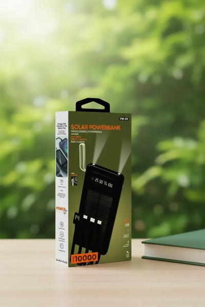 Epilons 10000Mah Güneş Enerjili Taşınabilir - Çift Led Fenerli, Lcd, 2