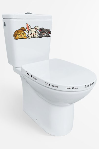 Echo Home Toilet Sticker Set of Three Cute Rabbits with Amused, Confused, and Sneaky Facial Expressions Fun Bathroom Sticker Set