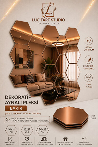 Arıkoğlu Reklam ve Yapı LucitART Aynalı Pleksi Petek Duvar Dekoru | Kendinden...
