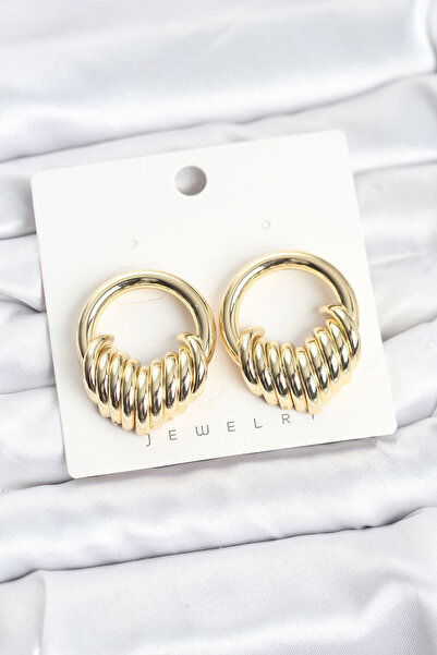 deluxe takı ve giyim Brass Gold Color Ring Spiral Model Vintage Women's Earrings