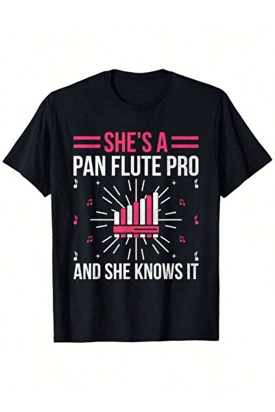 25W تي شيرت رجالي بتصميم رسومي مضحك بعبارة "She'S A Pan Flute Pro"، تصميم ممي...