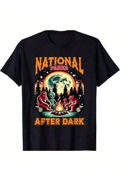 25W Summer Retro Fashionable Cotton NATIONAL PARKS AFTER DARK Printed HimShir...