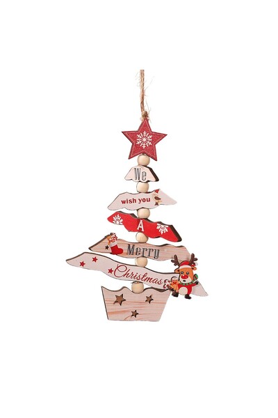 Rao Decoratiune de Craciun din Lemn, cu Snur pentru Agatare in Brad, Model Br...