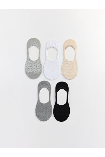LC Waikiki Rmz Gi̇yi̇m Farkiyla Heart Embroidered Women's Ballerina Socks 5-Pack