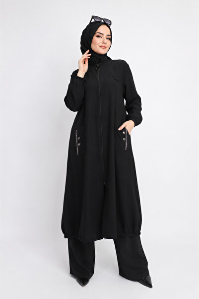 sarmoda 1014 ÖNDEN FERMUARLI KOL UCU LASTİKLİ CEPLİ LEOPAR LASTİKLİ GİY ÇIK K...