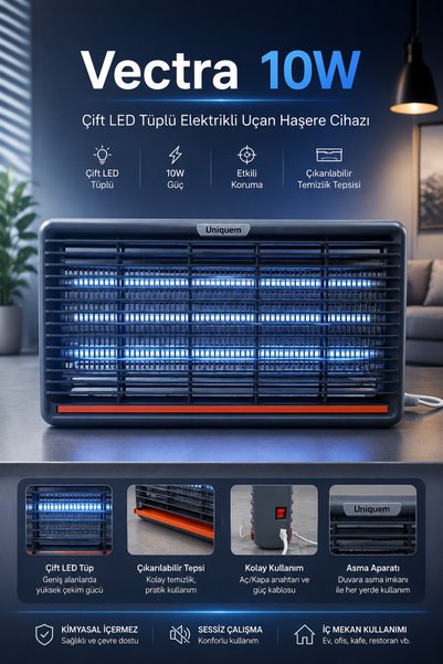 Uniquem Vectra 10W Çift LED Tüplü Elektrikli Sinek Sivrisinek ve Uçan Haşere Cihazı