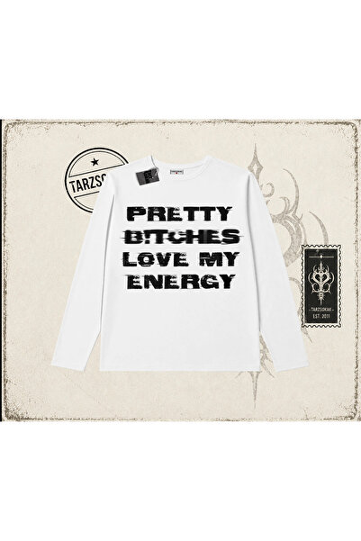 Tarzsokak Unisex Pretty Biskilet Yaka Long Sleeve Beyaz