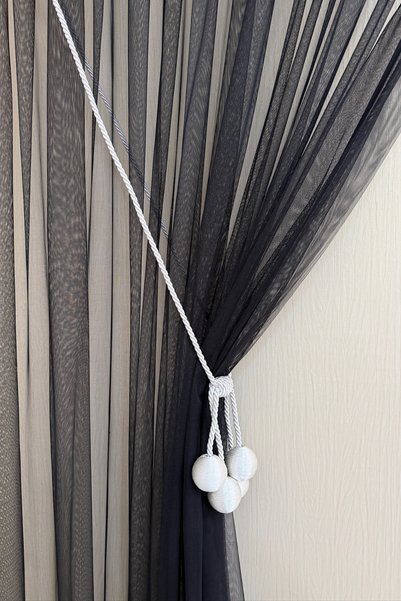 Ta-Ha Perde ve Halı 1-2 Sparse Pleated Double Winged Double Breasted Tulle Curtain, Plain Black Tulle Curtain Without Pattern, Braçol Gift Included