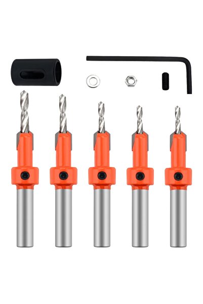 STARSTAR 5-piece set of 8mm woodworking chamfering drill bits, countersunk ch...