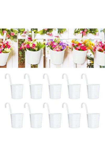 STARSTAR 10pc Metal Hanging Fence Flower Pots with Detachable Hooks for Balco...