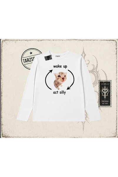 Tarzsokak Unisex Wake up Act Silly Crew Neck dugi rukav bela