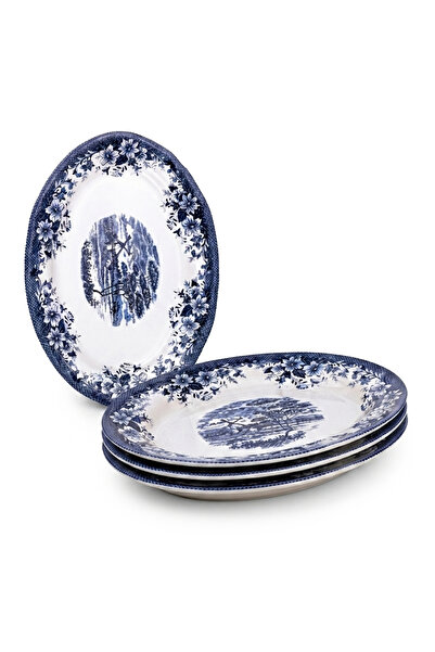 Claytan Earthenware Classic Blue Windmill & Floral Pattern Oval Platter, 14 I...