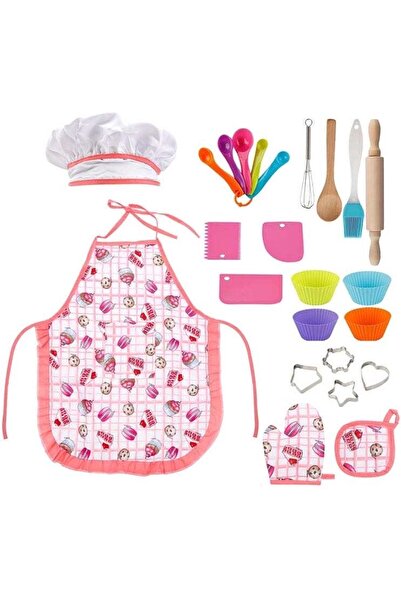 STARSTAR Pink kids 23-piece baking set, basket included, molds, cutters, apro...