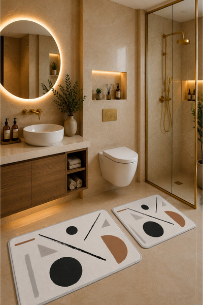 ZNG design home طقم سجادة حمام مكون من قطعتين بقاعدة مانعة للانزلاق وقابلة لل...