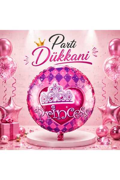 Parti Dükkanı Princess Written Pink Round Foil Balloon 18 Inch Helium Compati...
