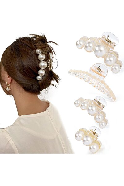 STARSTAR 4-Piece Faux Pearl Hair Clips Set, Stylish Hairpins & Styling Access...