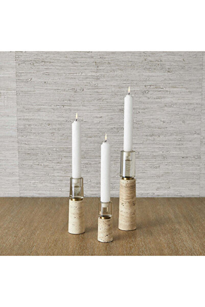 UTTERMOST Optic Candleholders - Travertine, S/3