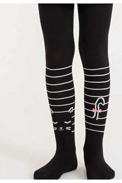 Penti Dres fetițe Young ,,Stripe Cat'', bumbac- mat, opac, Negru
