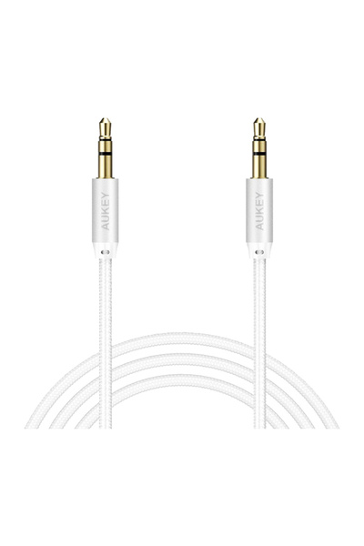 AUKEY كابل صوت CB-V12 بطول 1.2 متر مجدول من النايلون بموصل 3.5 ملم - أبيض