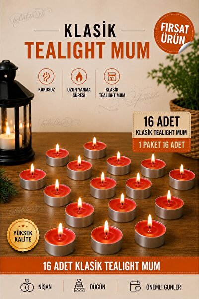 garaccu Tealight Kokusuz Kırmızı Mum 16 Adet - Buhurdanlık, Parti, Kutlama, Ö...