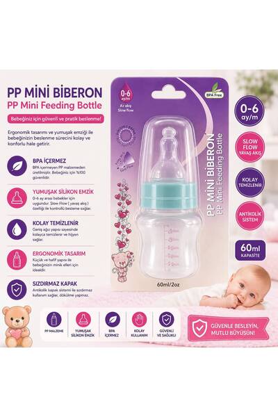 Genel Markalar PP Mini Biberon 60 ml 0-6 Ay BPA Free Yavaş Akış Silikon Uç An...